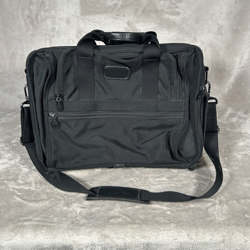 Tumi Alpha Ballistic Nylon Briefcase Weekender Black Pockets Strap Made In USA